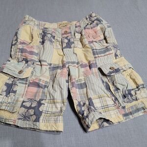 Hollister Men's Pastel Plaid Patchwork Vintage Trend Cargo Shorts Cotton Sz 28